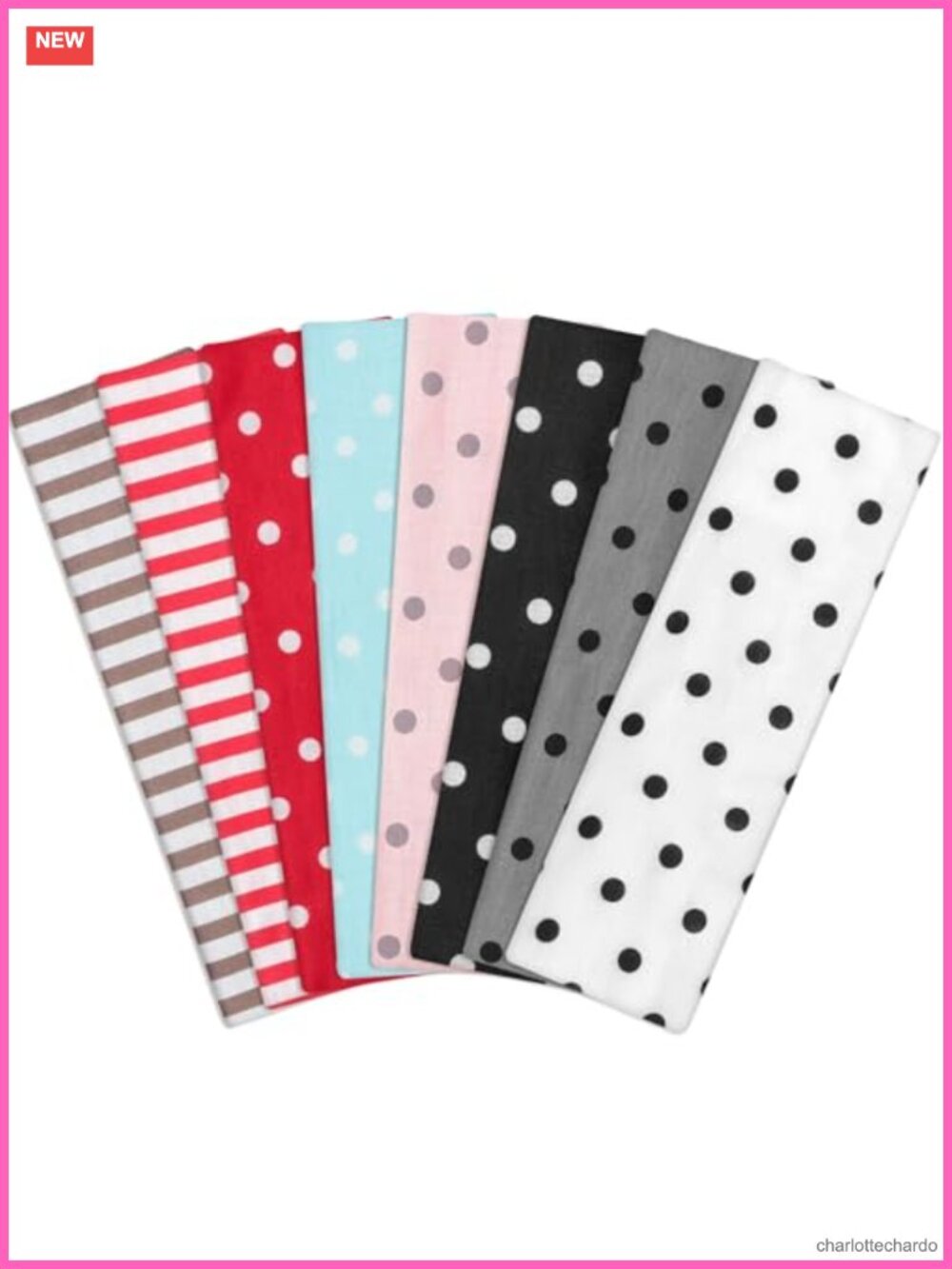 8 Pc Polka Dot Headbands Non-Slip Elastic Polyester Y2K Hair Accessories